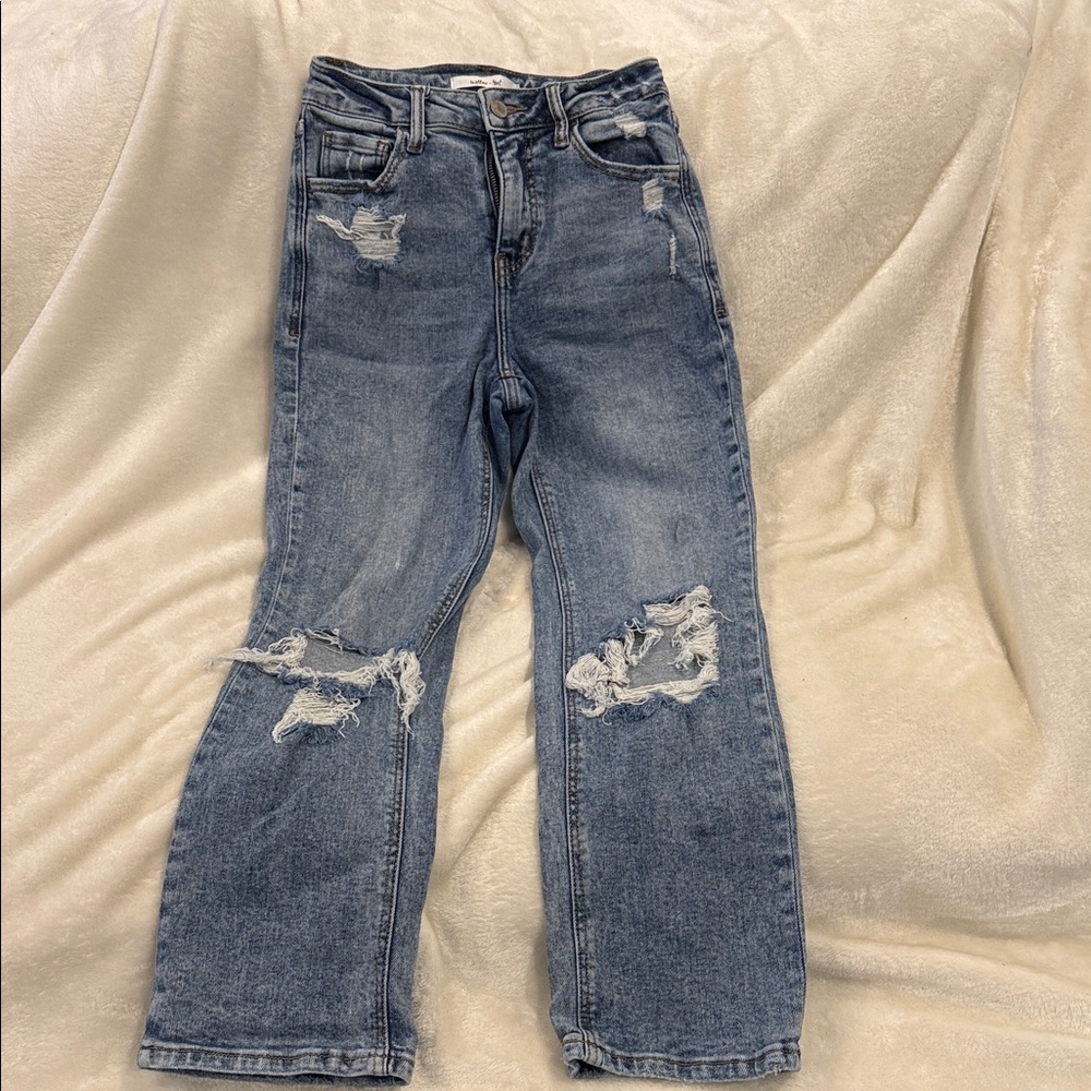 Classic Blue Distressed Women's Straight Leg Jeans